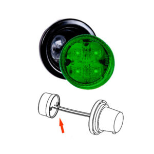 4 LedsColor VERDEBivoltaje 12/24 VCon aro flexibleSin Pines y sin conector, con salida simple de cablesUnidad: 70 gCaja x 4: 340 gEmbalaje Caja x 4 Obs Sin Pines / Sin Conector