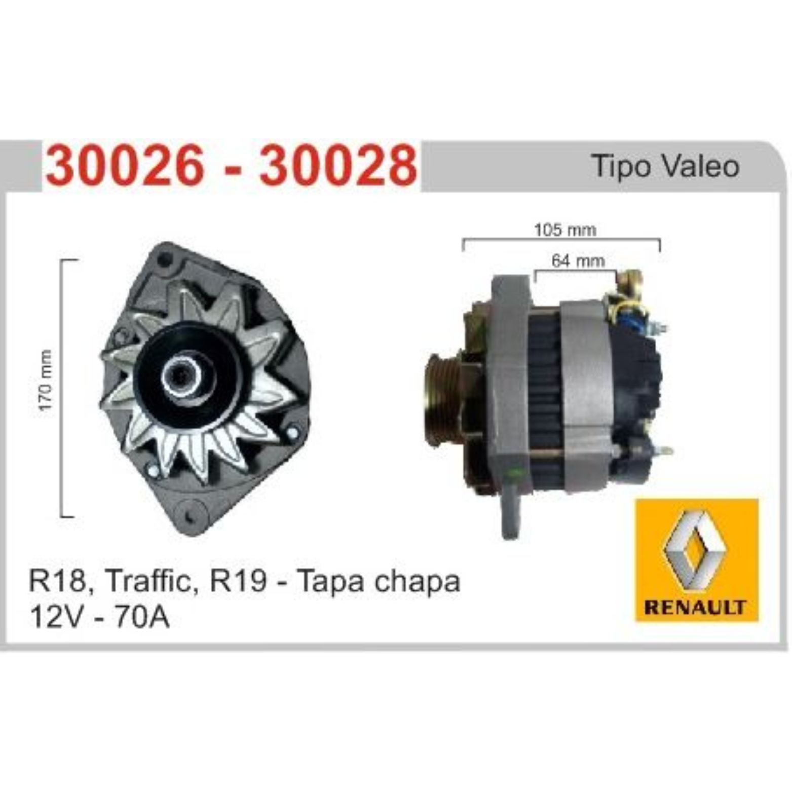 ALTERNADOR R18, TRAFFIC, R19 - TAPA CHAPA VALEO