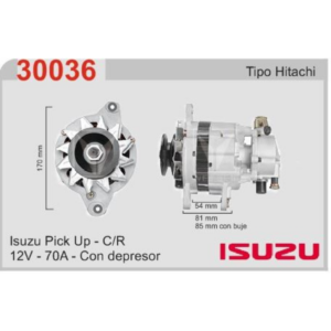 ALTERNADOR HITACHI 12V 70A UNIVERSAL IZUSU TOYOTA NISSAN C/DEPRESOR