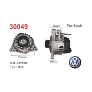 ALTERNADOR BOSCH 12V 90A VOLKSWAGEN VW GOL SAVEIRO VENTILADO