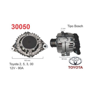 ALTERNADOR BOSCH 12V 80A TOYOTA HILUX DESDE 2005 HASTA 2015 4 PINES
