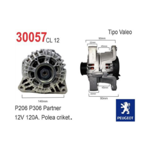 ALTERNADOR VALEO 12V 120A PEUGEOT P-206 P-306 PARTNER CL12 POLEA CRIQUET