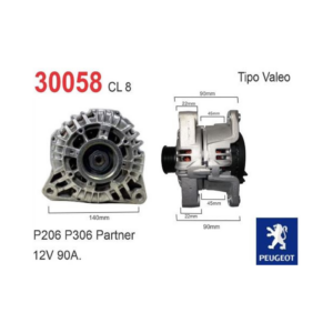 ALTERNADOR VALEO 12V 90A PEUGEOT P-206 P-306 PARTNER CL8