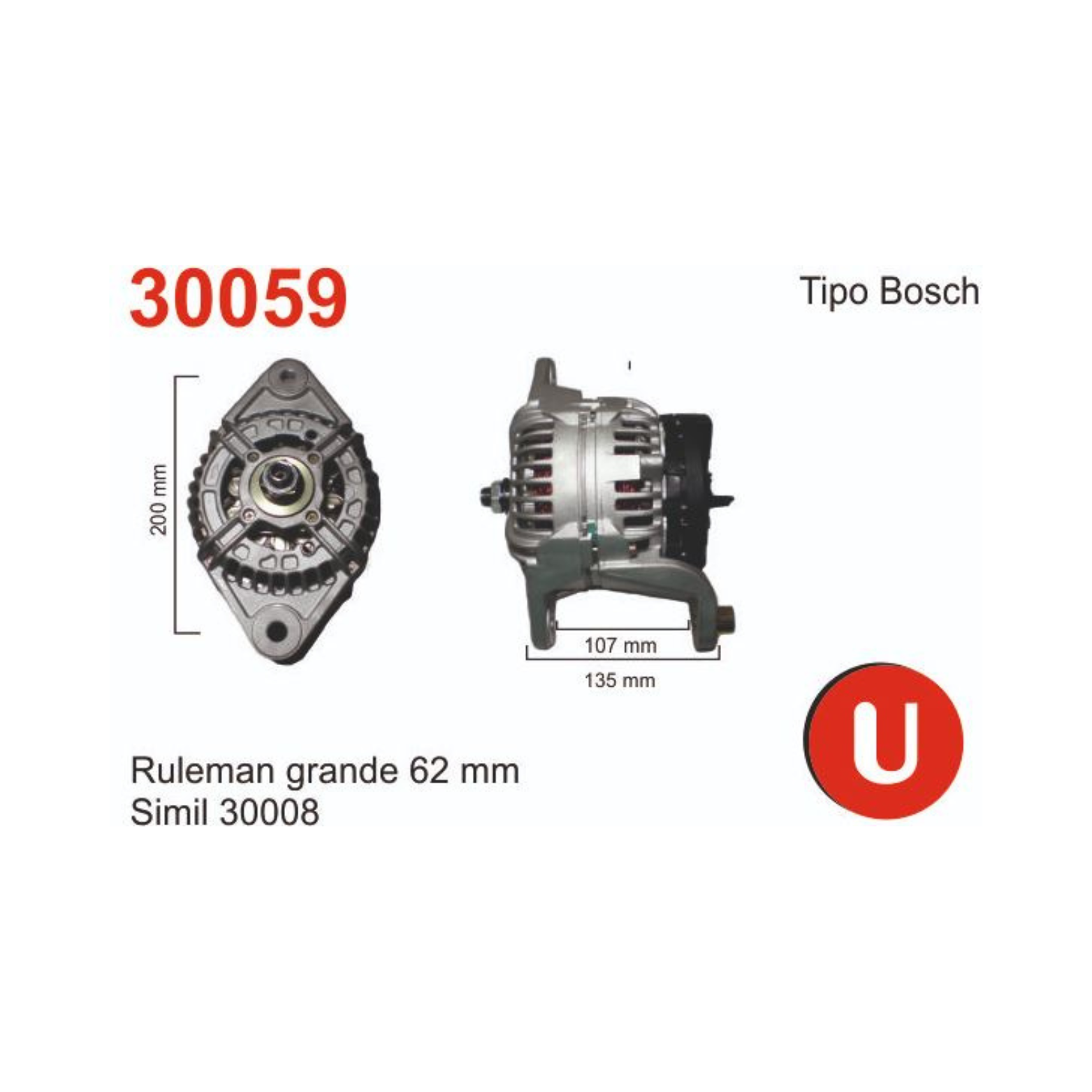 ALTERNADOR RULEMAN GRANDE 62MM BOSCH