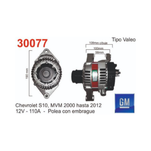 ALTERNADOR CHEVROLET S10, MVM 2000 HASTA 2012 - POLEA C/EMBRAGUE VALEO