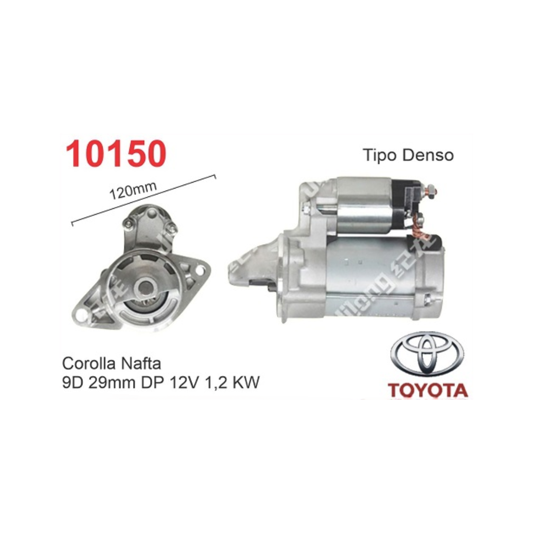 MOTOR DE ARRANQUE DENSO 9D TOYOTA COROLLA NAFTA 12V (Reemplazo 10135)