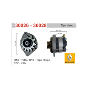 ALTERNADOR VALEO 12V 70A RENAULT R-18 TRAFIC