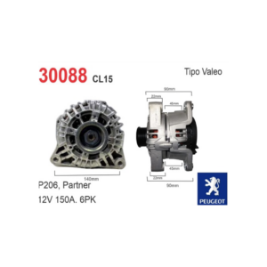 ALTERNADOR VALEO 12V 150A PEUGEOT P-206 P-306 PARTNER CL12