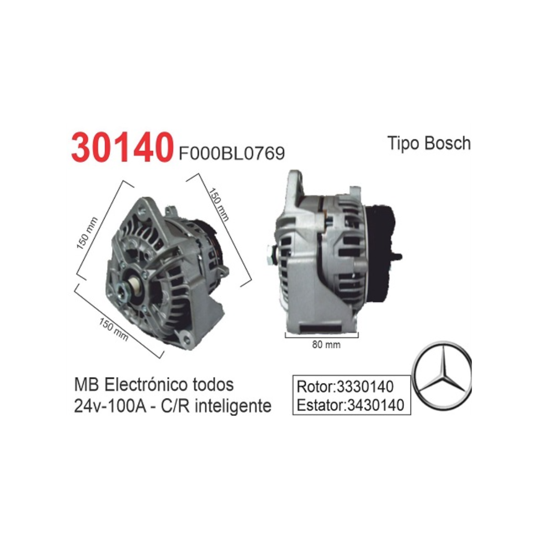 ALTERNADOR BOSCH 24V 80A MERCEDES BENZ 1624 AXOR ATEGO 5 PINES INTELIGENTE